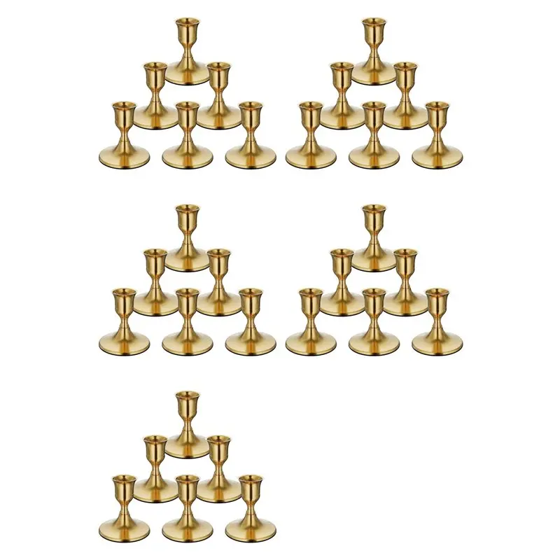 

【CHRISTMAS 】30PCS Brass Gold Taper Candle Holders, Vintage Metal Candlestick Holders For Dinner Room Table Centerpiece Or Mantel