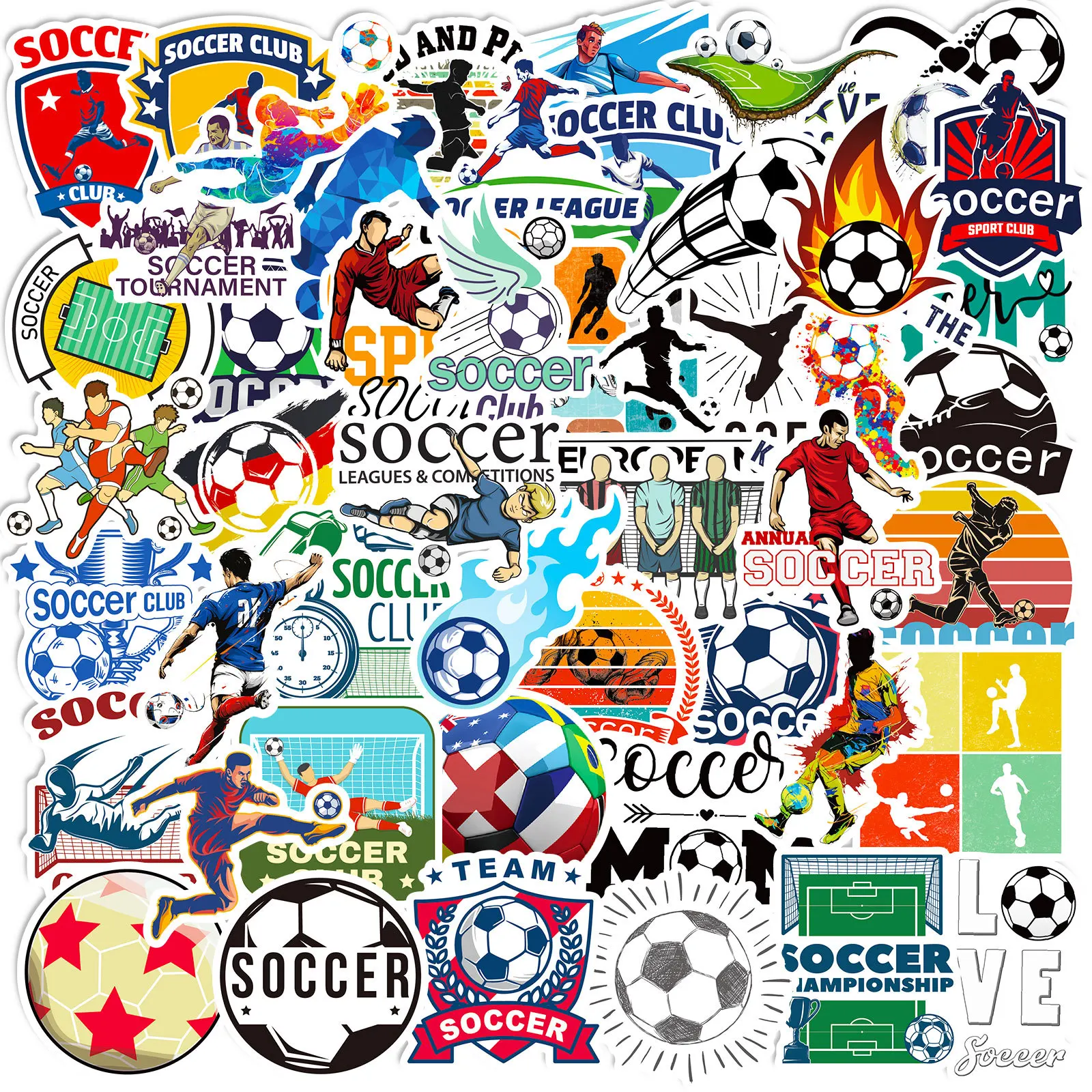 50pcs Waterproof Soccer Stickers Create Your Unique Style , Perfect for Teens and Adults DIY, Luggage, Guitar and Laptop