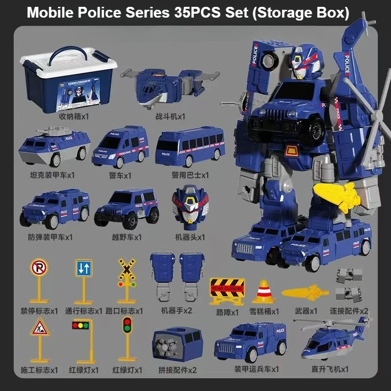 Forze magnetiche deformate per auto robot da costruzione assemblaggio giocattolo città auto della polizia assemblaggio meccanico giocattolo ragazzo set di giocattoli per auto meccanica