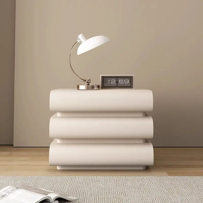 

Solid wood bedside table Bedroom household cream Italian white minimalist leather bedside storage