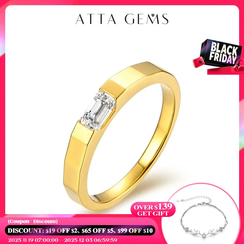 

ATTAGEMS Новинка D/VVS1 изумрудная огранка 0.3CT Муассанит бриллиантовое кольцо для женщин и мужчин S925 серебряное позолоченное обручальное изящное ювелирное изделие подарок