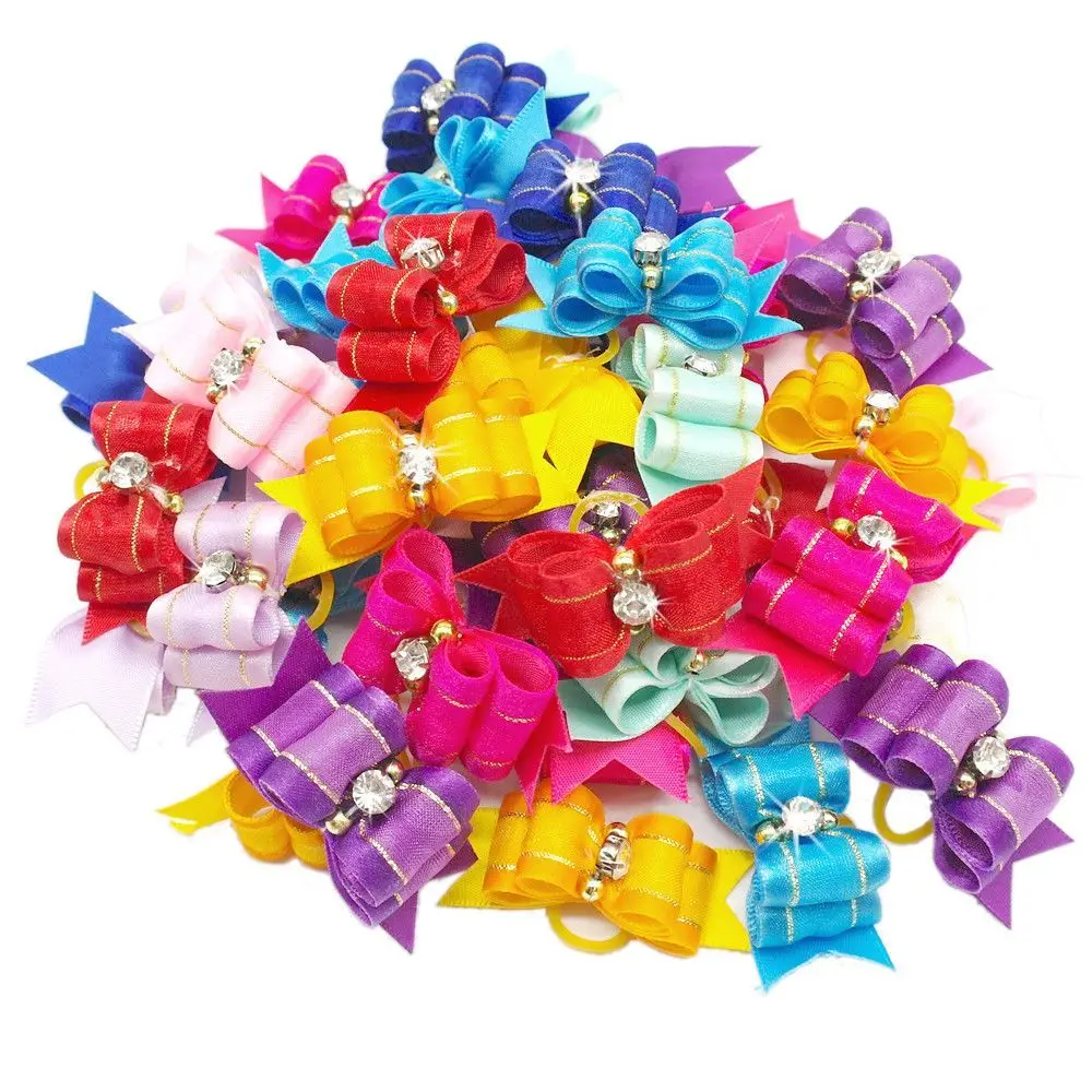 10Pcs/pack Hair Bows Handmade Hair Clips with Rubber Band Grooming Accessories Puppy Small Dogs Products