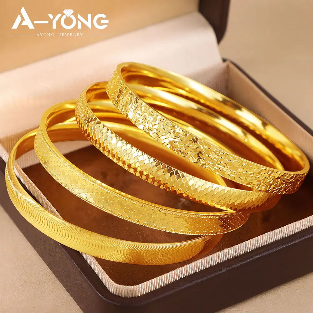 

Luxury Dubai Gold Bangles 24k Gold Plated Nigeria Bridal Wedding Bracelet Oman Women Daily Event Party Jewelry