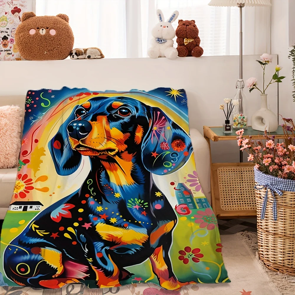 Colorful Neon Cat Throw Blanket Kitty Surrounded By Vibrant Musical Notes Dark Background Art Decor for Sofa Bedroom Couch