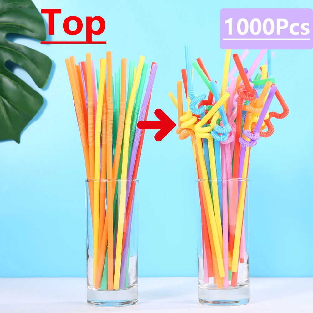 50/1000Pcs Foldable Multicolor Drinking Straws Kunststof Cocktail Beverage Straws for Party Kitchen Wedding Pajitas Plastique