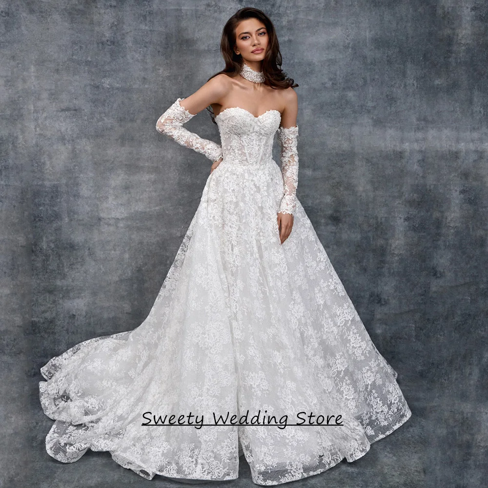 

Exquisite Lace Wedding Dress Vestidos De Novia Customized Sweetheart Long Sleeves Sweep Train 2026 Bride Bridal Gown