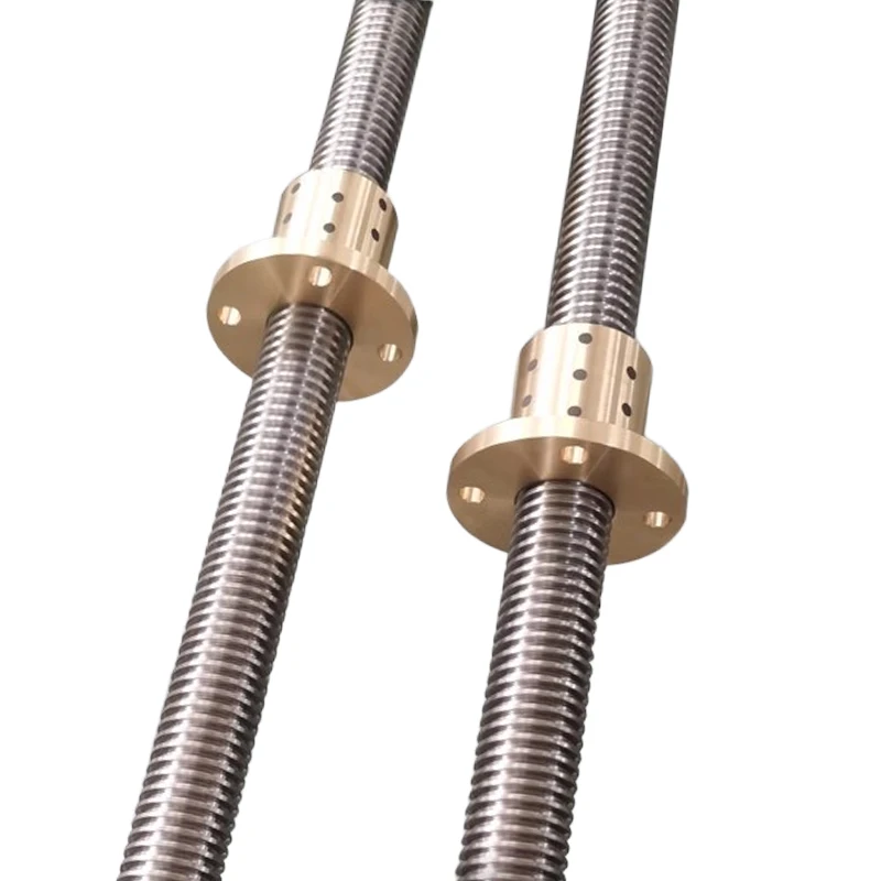 Stainless Steel Trapezoidal Screw Rod Processing,   Copper Nut and Cap, Right and Left Hand Threads, T-shaped Screw Rod