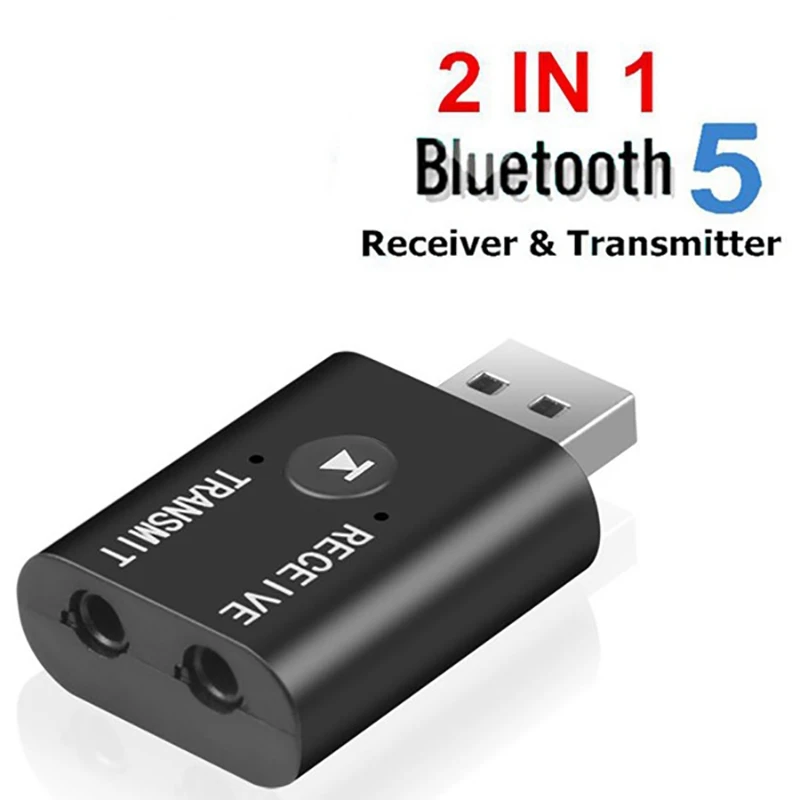 Portable Bluetooth 5.0 Transmitter Receiver 3.5mm AUX USB Mini 2 in 1 Wireless Stereo USB Audio Adapter