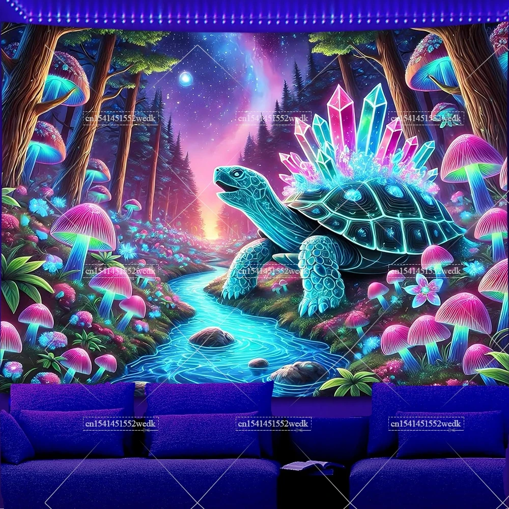 

UV Reactive Glow In The Dark Turtles Blacklight Tapestry Forest Tapestries Sea Landscape Black Light Tapestrys Neon Posters