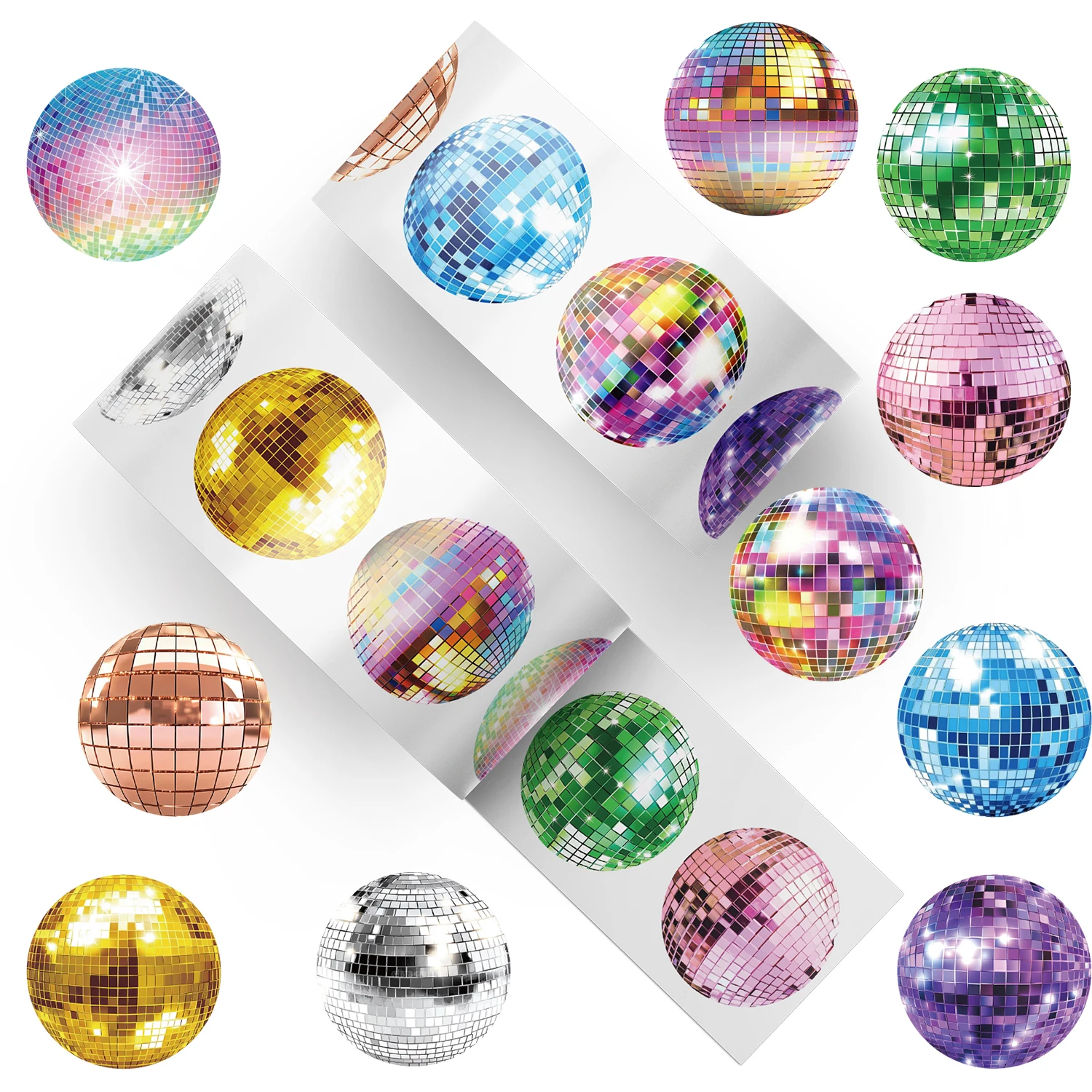 500 Stück/Rolle Glitzer Disco-Spiegelkugel Cartoon-Aufkleber DIY PVC Laptop-Aufkleber Dekoration Sticker Belohnungsgeschenk Spielzeug