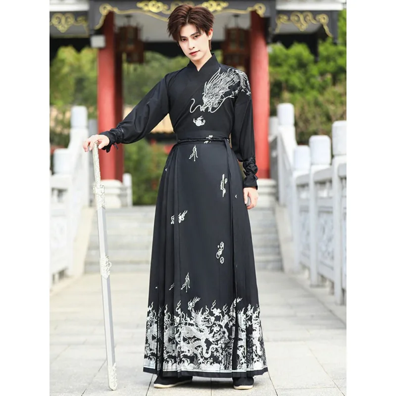 

2026 New Guofeng Dragon Pattern Horse Dress Men's Hanfu New Chinese Bronzing Knight Suit