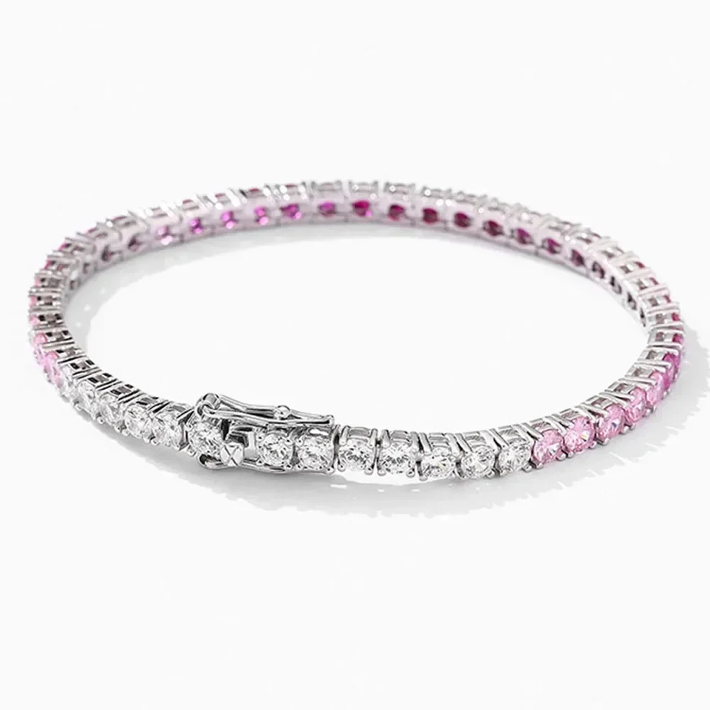 FEOBUR 3mm Gradient Blue High Carbon Diamond Tennis Bracelet for Women Man S925 Sterling Silver Gemstone Bracelet Party Jewelry