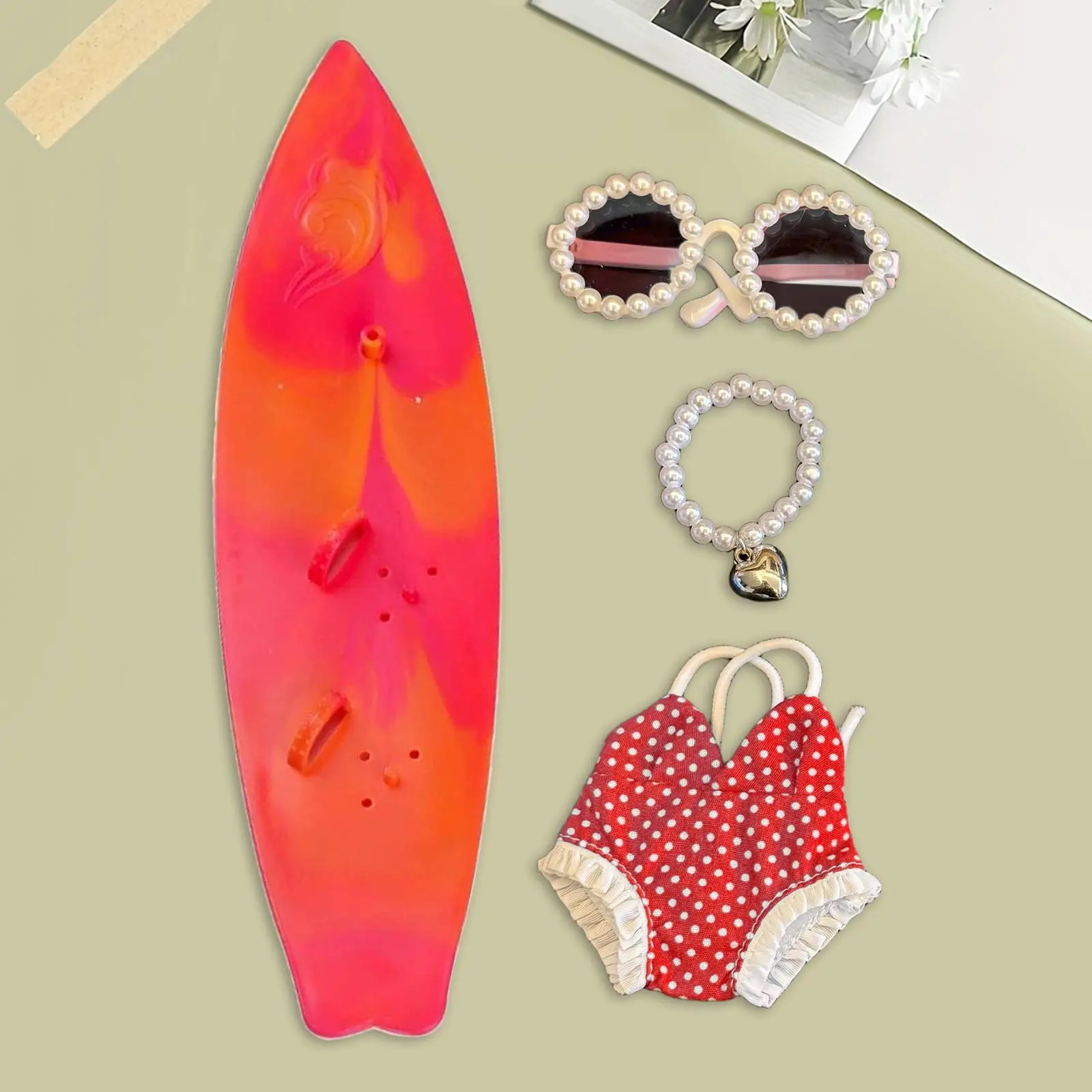 Doll Clothes for 6.69 inch Dolls Decor Summer Set Fancy Dress Themed Party DIY Fashion Mini Polka Dot Swimwear Beaded Necklace