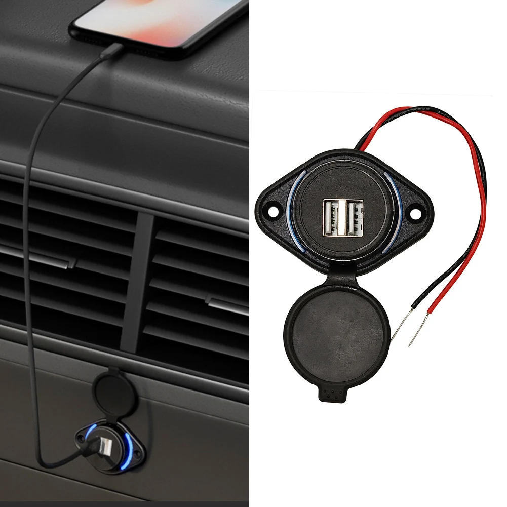 Flame Retardant Usb Charger Automotive Interior Sticker Dual Port Charger Light Color Blue, White, Green, Red 12-24V Adapter
