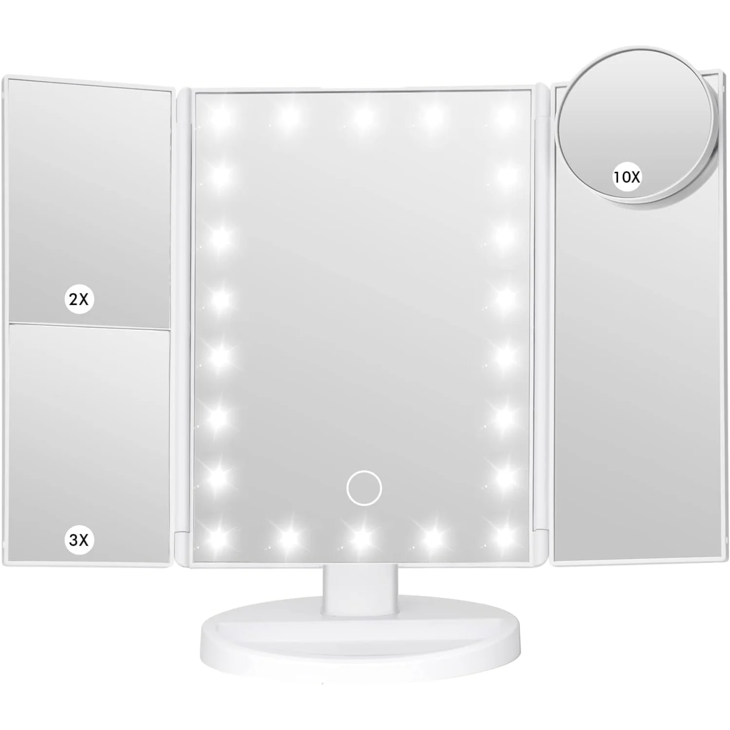 Makeup Mirror Vanity Mirror with Lights, Bathroom Adjustable Brightness Mirrors 1X/2X/3X/10X Magnification and Touch Screen Trif