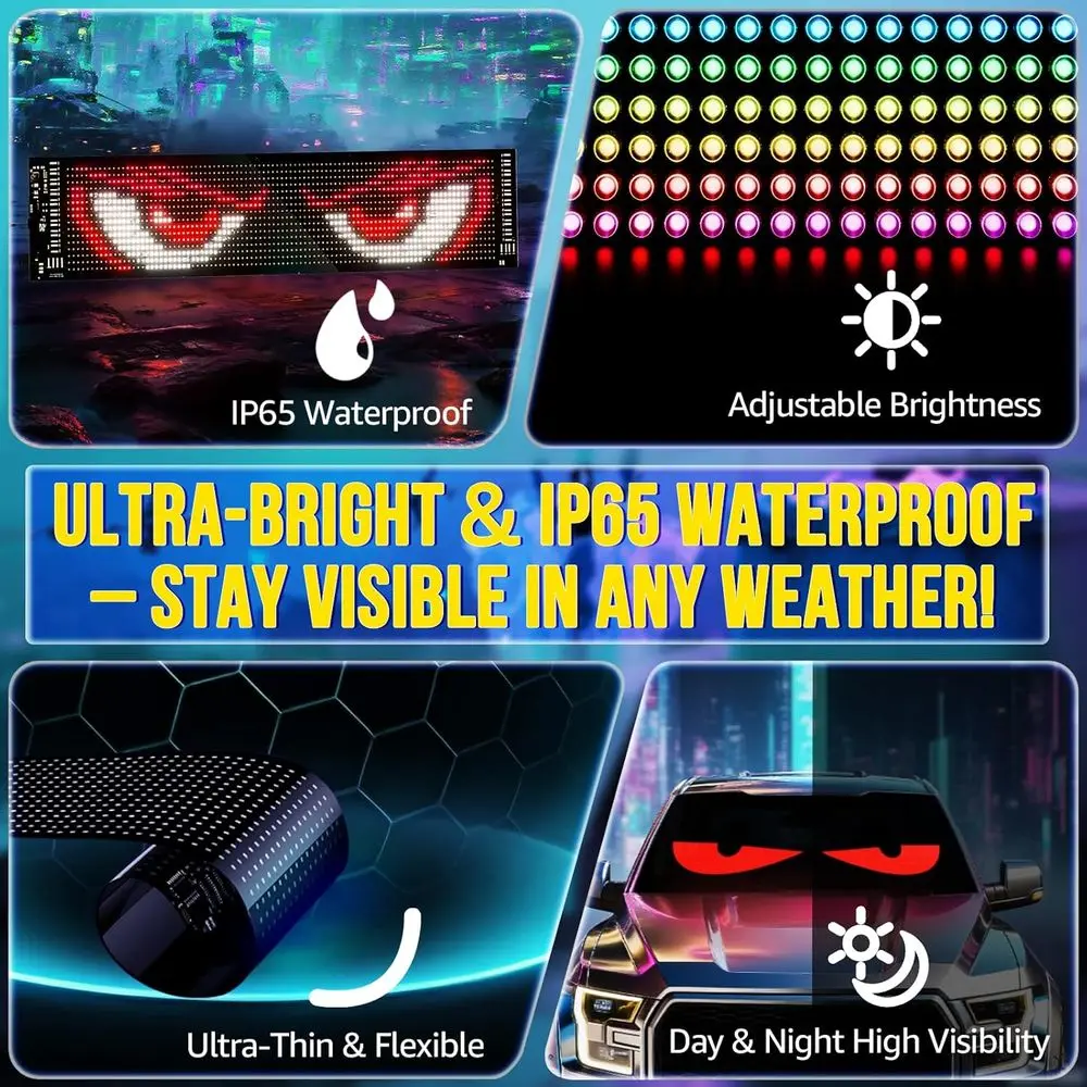 Luci a LED programmabili per auto, alimentate tramite USB 5 V, doppia schermo sincronizzato, app/telecomando, per parabrezza, 23,42x4,72 pollici