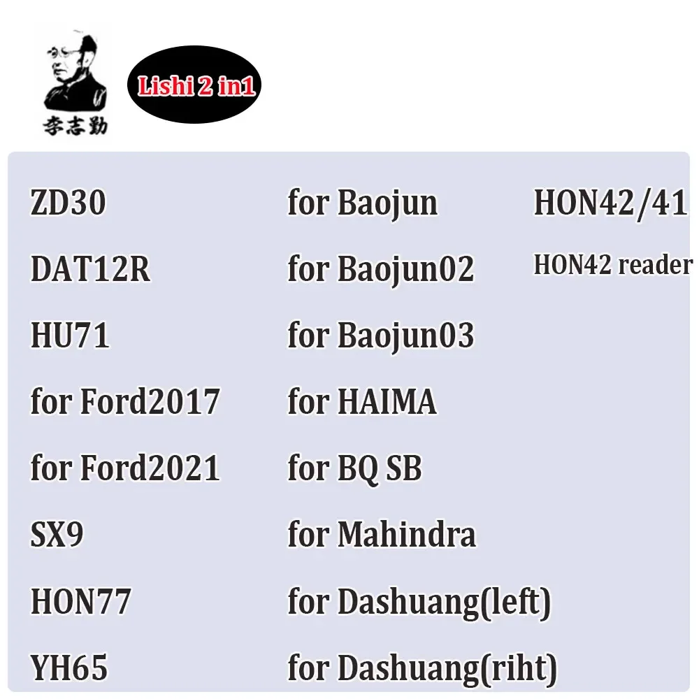 Lishi Tool 2 in1 HY20 HY20R HY22 ISU5 YA4 YA4R GO2R PG02 KPT-1 NEW SM3/SM5 NEW SW5.7(2) for LDV-2021 SQDL for KAWASAKI-2021 view 5