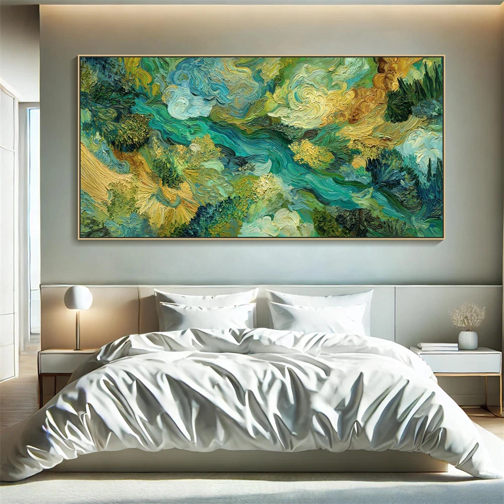 Water Lily Pond Canvas Painting Monet Style Landscape Impressionist Wall Art Poster Blue Green Water Scene Nature Decor