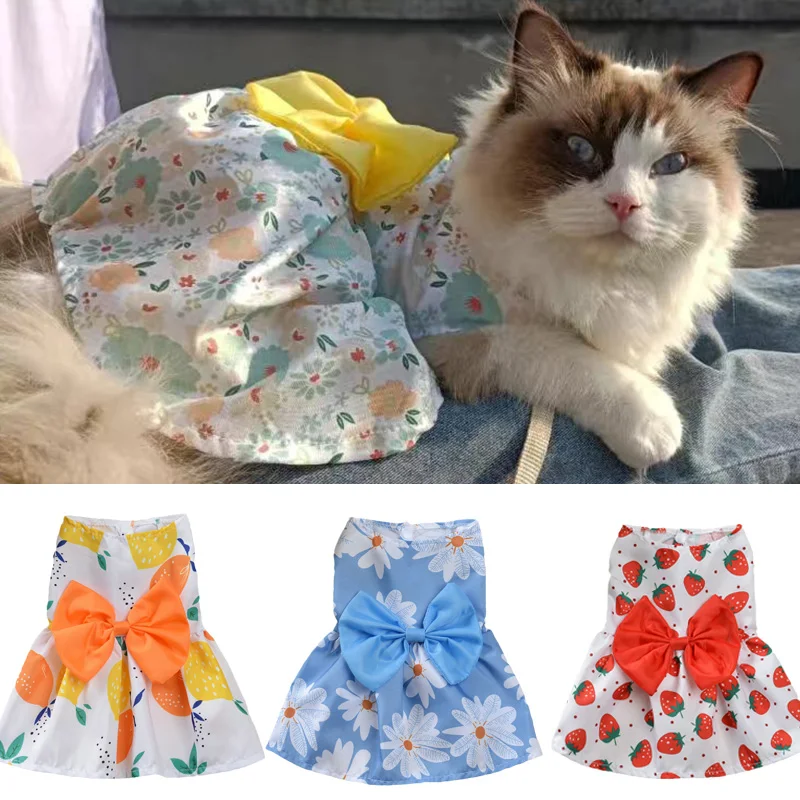 Summer Thin Sphynx Cat Skirt Dress Cute Print Pet Clothes for Cats Gotas Garfield Katten Kleding Suit Vestidos mascota sukienki