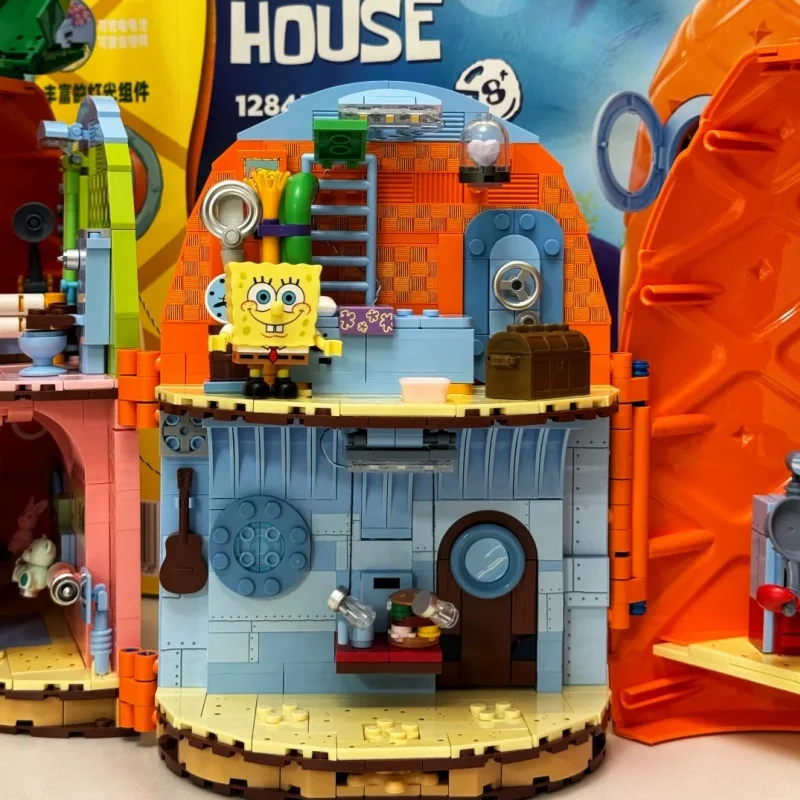 AREA X SpongeBob SquarePants Series Pineapple House Stone Statue House The Krusty Krab Chum Bucket Assembled Model Ornament Gift