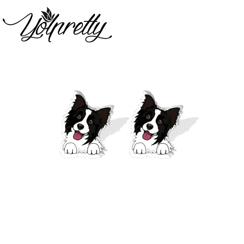 2023 Cartoon Smiling Border Collie Dogs Acrylic Stud Earrings Resin Epoxy Ear Fashion Jewelry Earrings for Women Girls