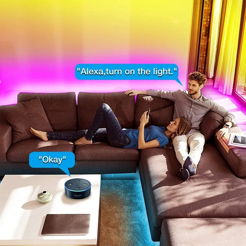 Slimme WiFi-ledverlichting, Tuya-app bestuurd, compatibel met Alexa en Google Assistant, timerschema, RGB-stripkleur