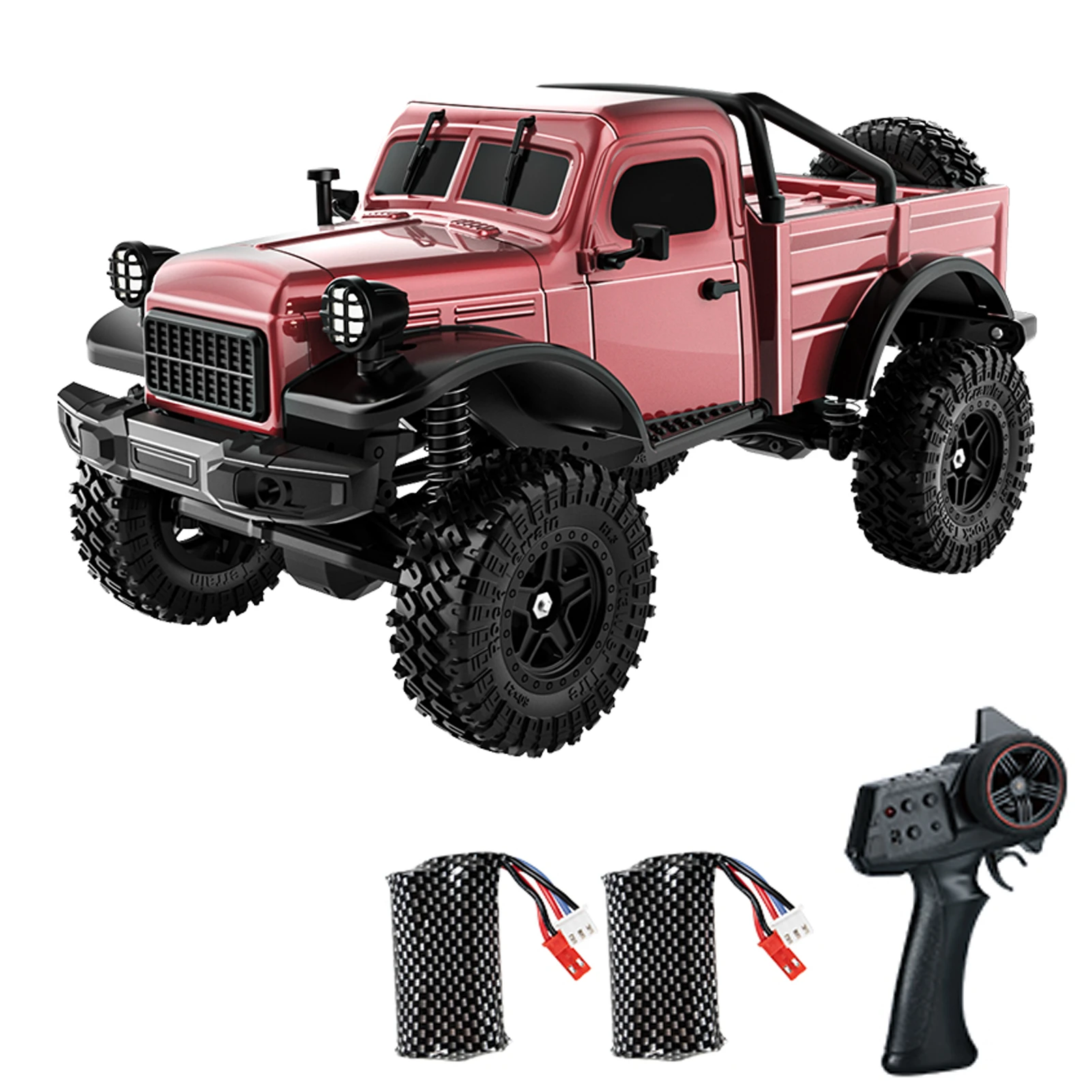 

1:18 Scale All Terrain Remote Control Car, 2.4 GHz 4WD Electric Rock Crawler with LED Lights, 3 Rechargeable Batteries, Toy