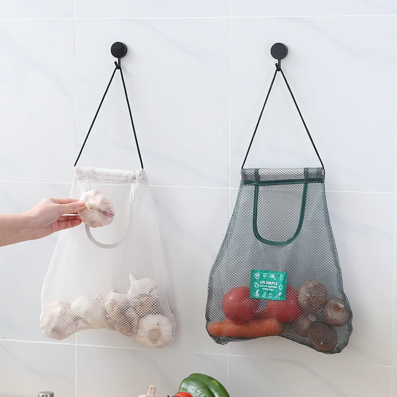 Reusable Storage Bags Kitchen Hanging Mesh Bag Home Fruit And Vegetable Storage Net Bag For Ginger Garlic Potatoes Onions