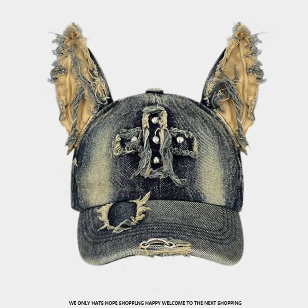NEW Designer y2k wasteland style personalized cowboy perforated baseball cap women's three-dimensional ears street duckbill cap