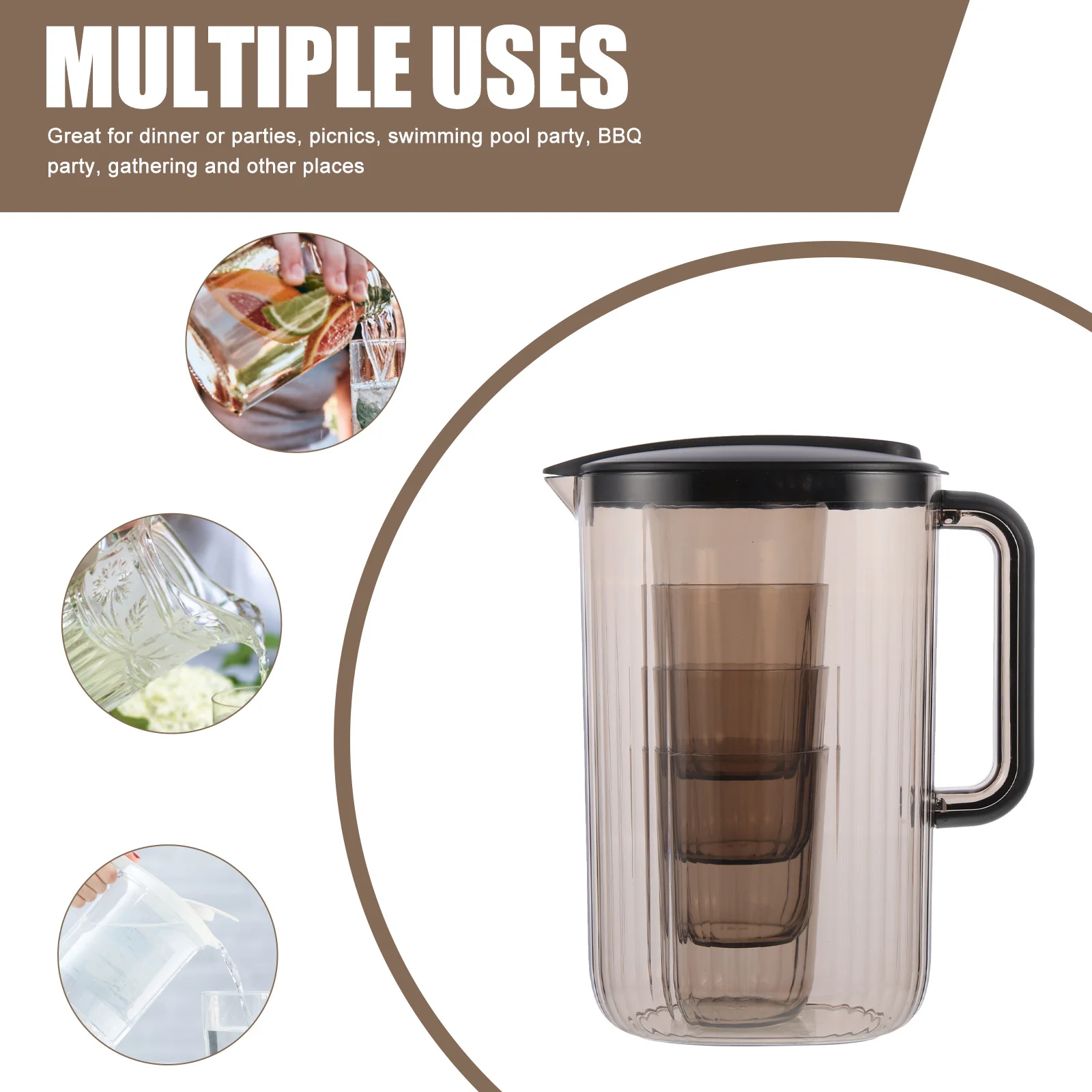 

1 Set Cold Water Jug With Cup Transparent Portable Water Kettle For Home Hotel Office Party Picnic Bbq Juice Tea Multi-Function