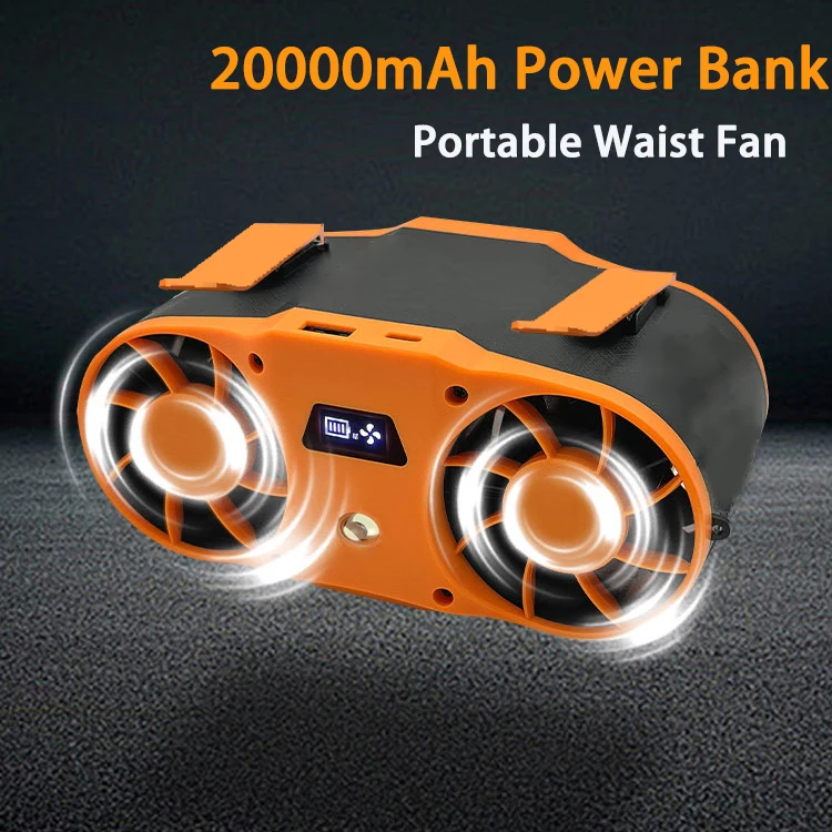 

Portable Waist Fan Hanging Neck Fan Strong Wind with Lighting 20000mAh Power Bank for Sport Outdoor Working Camping Waist Fan