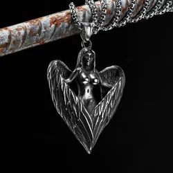 Heart Wings Necklace Angel Pray Pendant Stainless Steel Men Chain Hip Hop Rock Aestheticism Jewelry Punk Xmas Gift for Friend