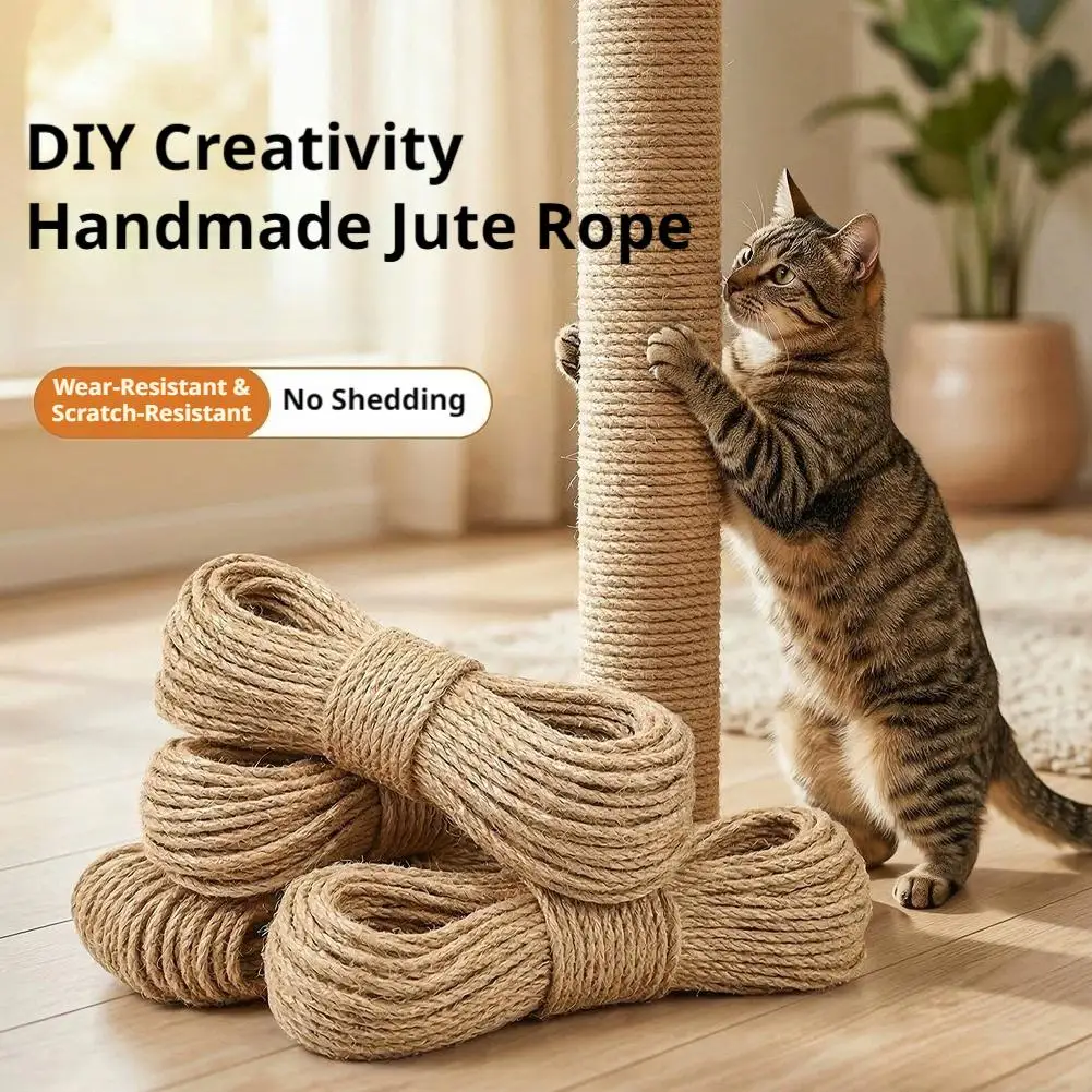 Corda de Juta Natural de 10M para Substituição de Arranhadores de Gatos, Corda Decorativa Resistente e Duradoura para Artesanato, Poste Arranhador para Gatos