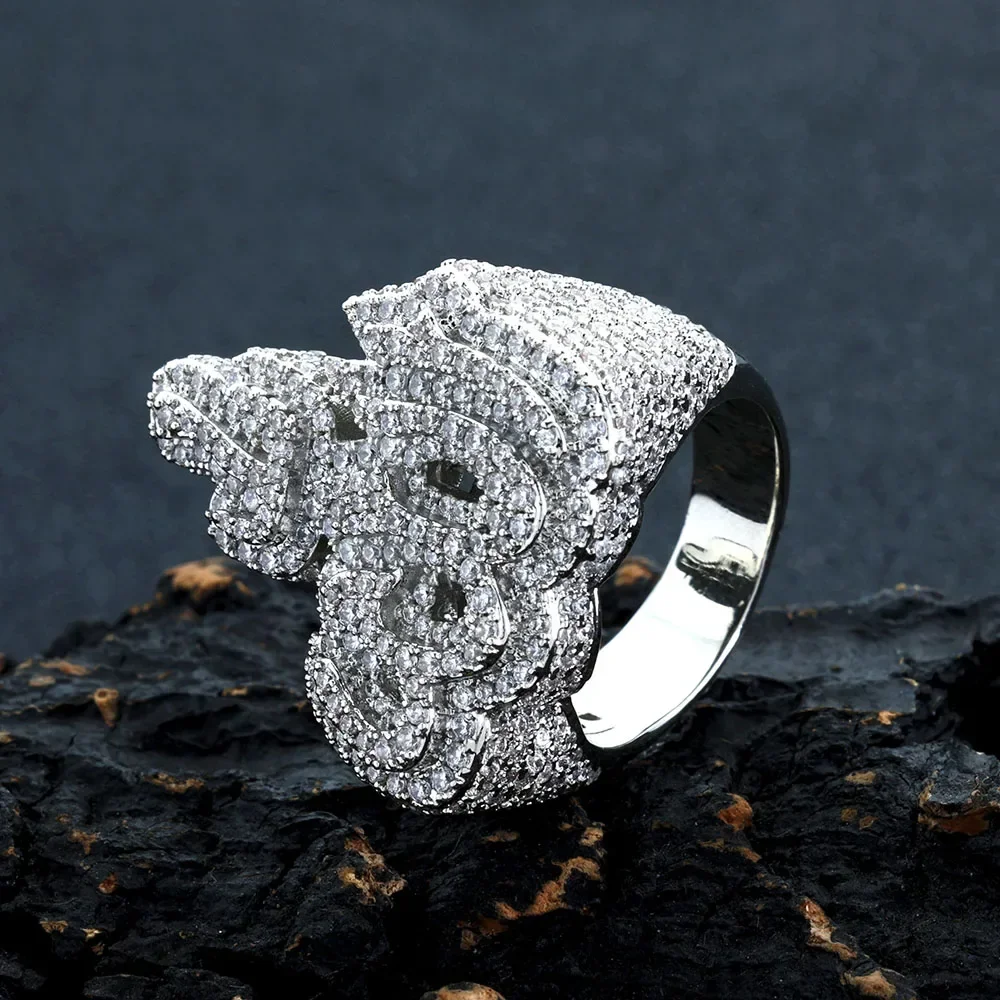

NY Women's Ring Hip Hop Men's 5A Zircon New Style Iced Out Allah Fire Ring Trendy Rapper Jewelry Senior