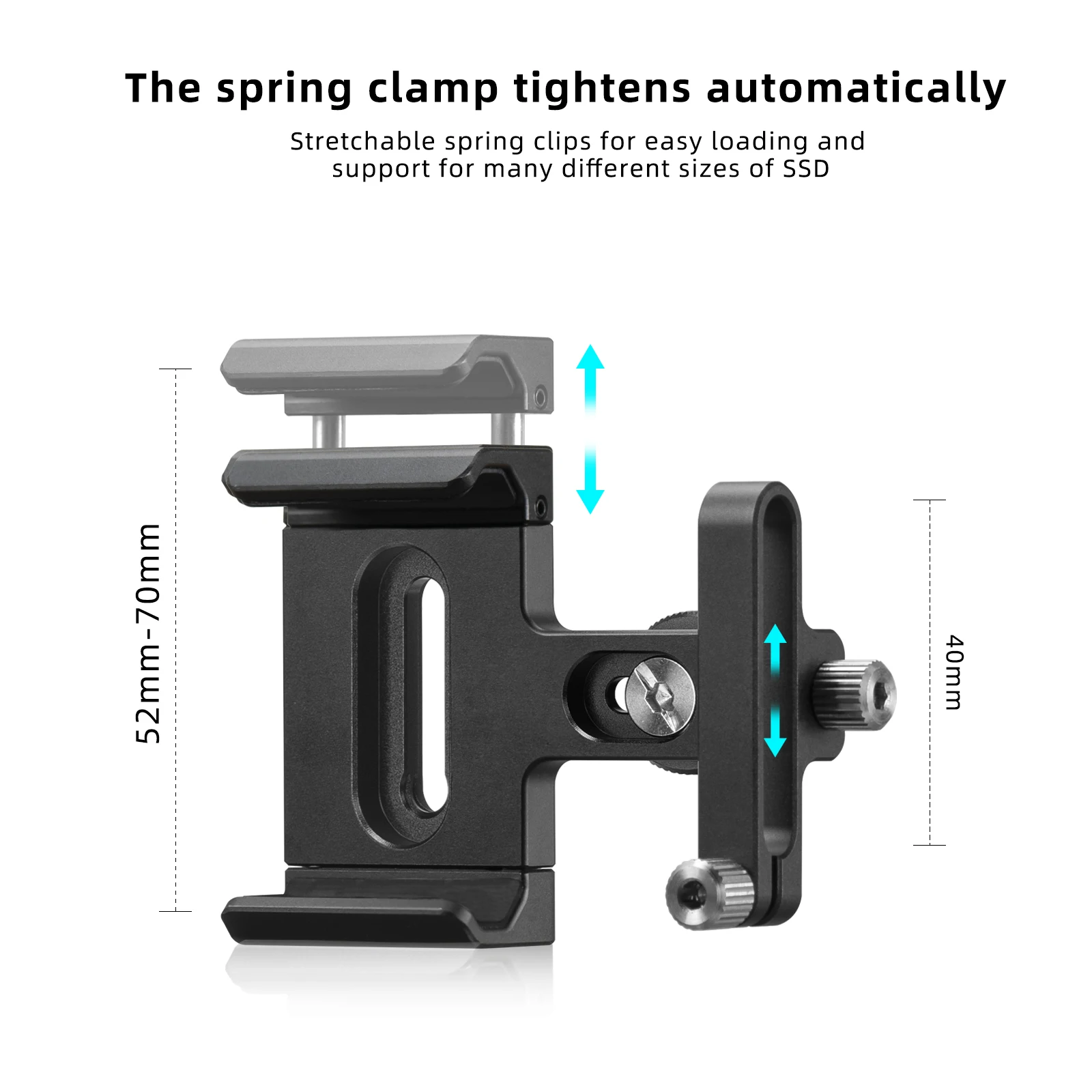 FANAUE SSD Holder Clamp with Cold Shoe Adjustable Width 52mm-70mm for SanDisk SSDE61/E81 and Samsung SSDT7/T9 for Camera