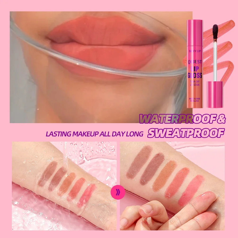 ลิปไลเนอร์แบบลอกได้ Qibest ลิปกลอสเนื้อแมทท์ กันน้ำ สีแดงน้ำตาล ติดทนนาน ไม่หลุดลอกง่าย ลิปสติกเนื้อแมทท์สำหรับเขียนขอบริมฝีปากและแต่งหน้า