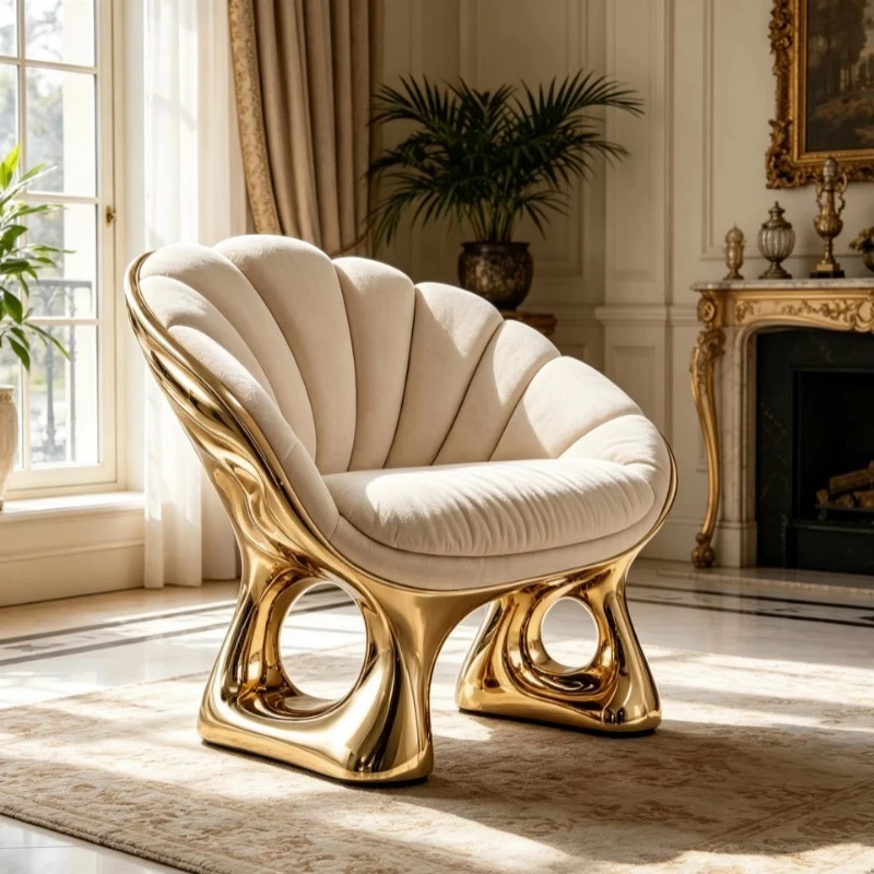 Decorative Chair Gold Polished Frame Velvet Single Waiting Chair