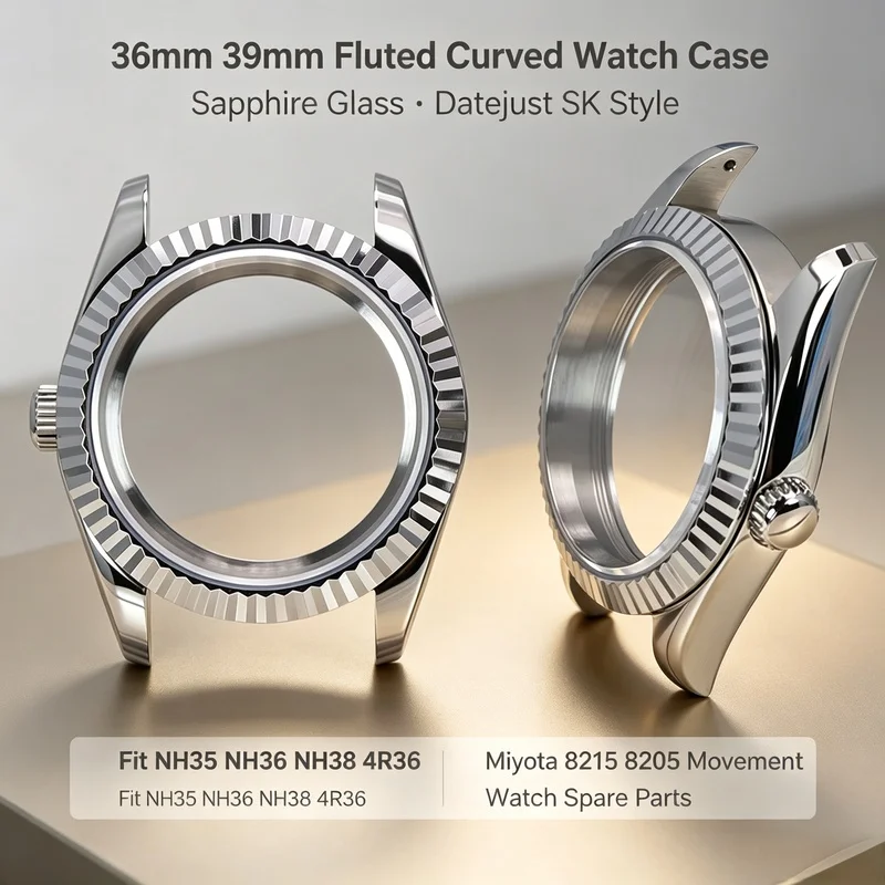 36mm 39mm Fluted Curved Watch Case Sapphire Glass Datejust SK NH35PT5000 SW200.ST2130 Movement Watch Spare Parts rlx