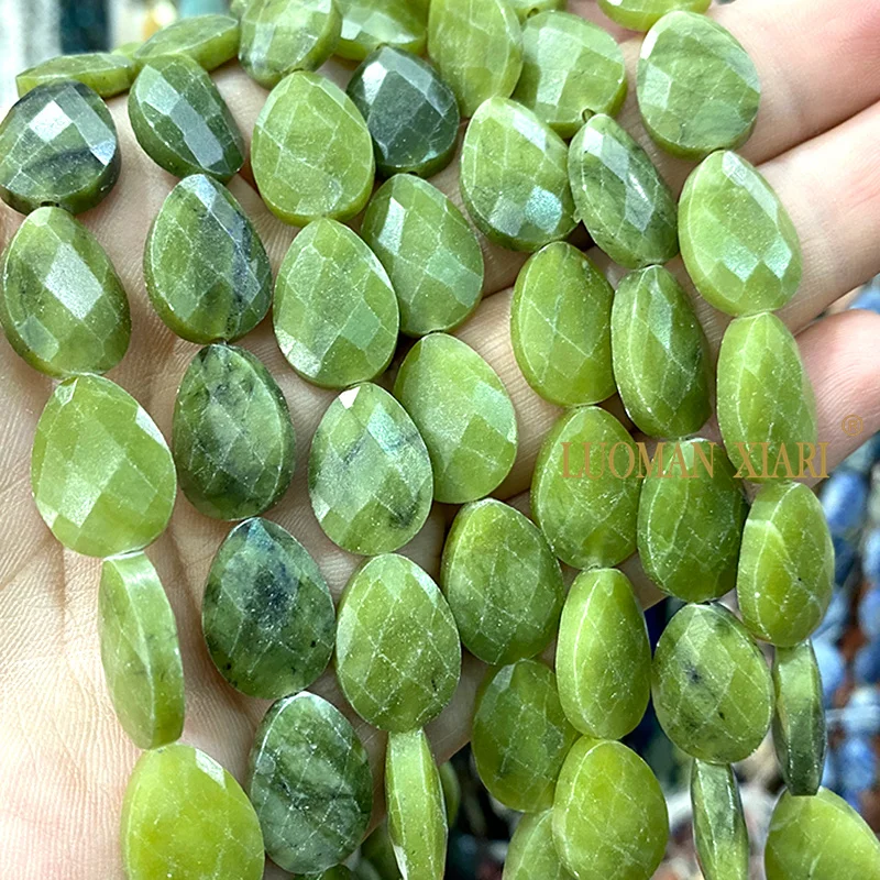 13x18mm Natural Canada Jades Green Jasper Flat Faceted Oval Loose Spacer Beads for Jewelry Making Diy Bracelets Accessories