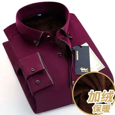 2022 Winter Men\'s Velvet Warm Long -sleeved Shirts Male Gold Edge Slim -fitting Business Leisure Thick Fleece Lined Shirt Sales