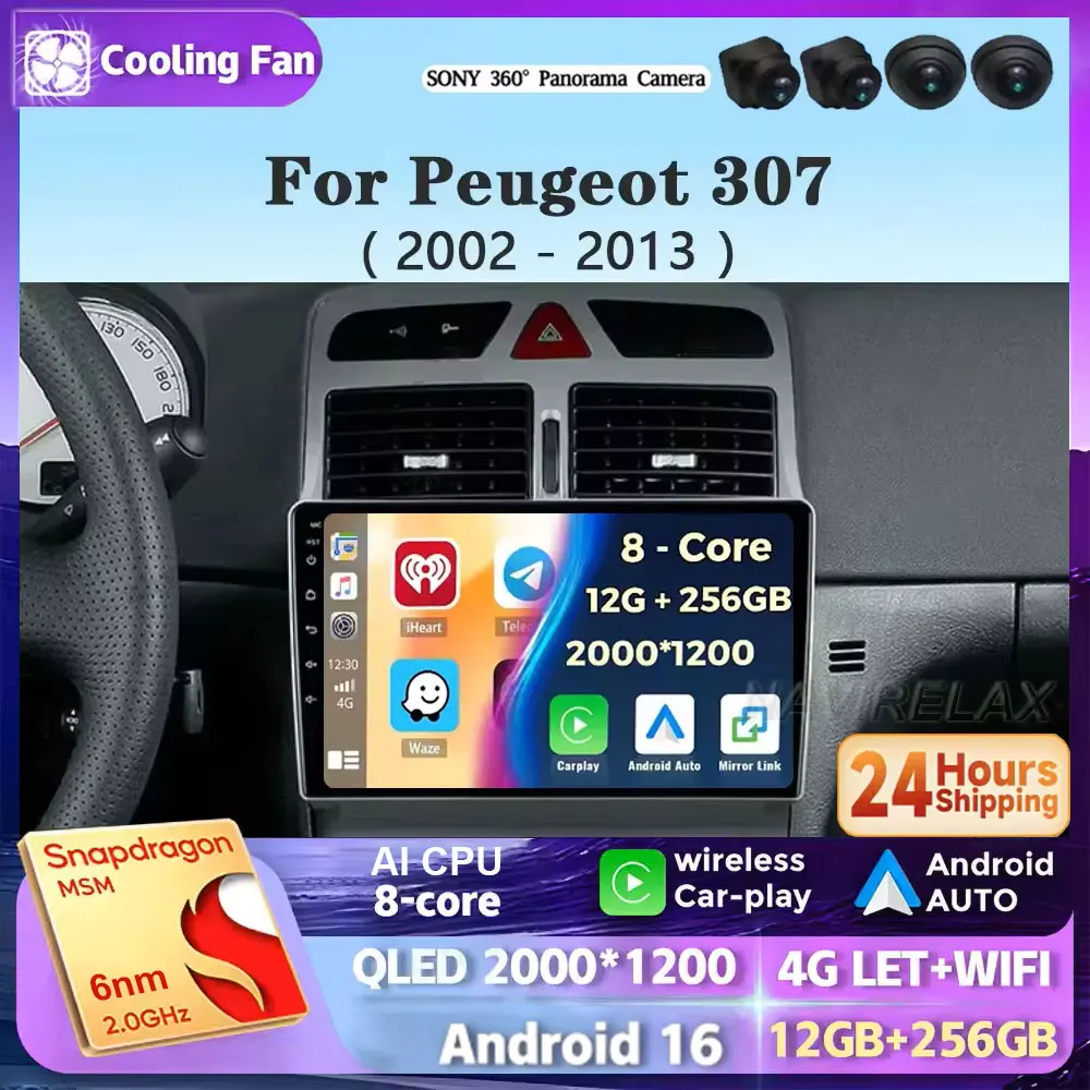 Android 16 Car Radio For Peugeot 307 SW 2007 - 2013 Qualcomm Multimedia GPS Player Navigation Wireless Carplay Autoradio Stereo
