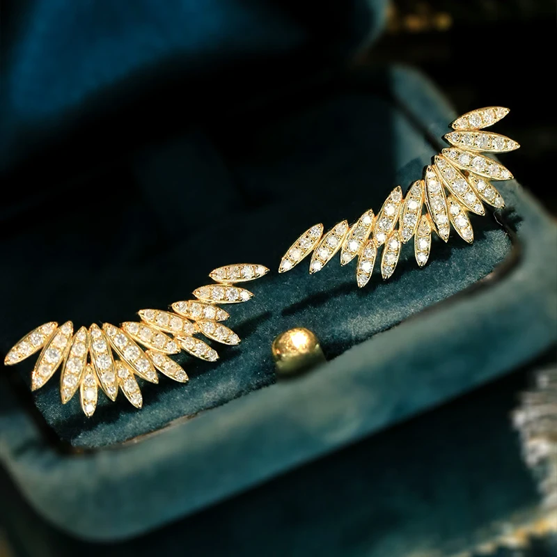 Aazuo 18K White Gold Yellow Gold Real Diamonds 0.86ct Fairy wings Stud Earring Gifted For Women Advanced Wedding Party Au750 - view 4