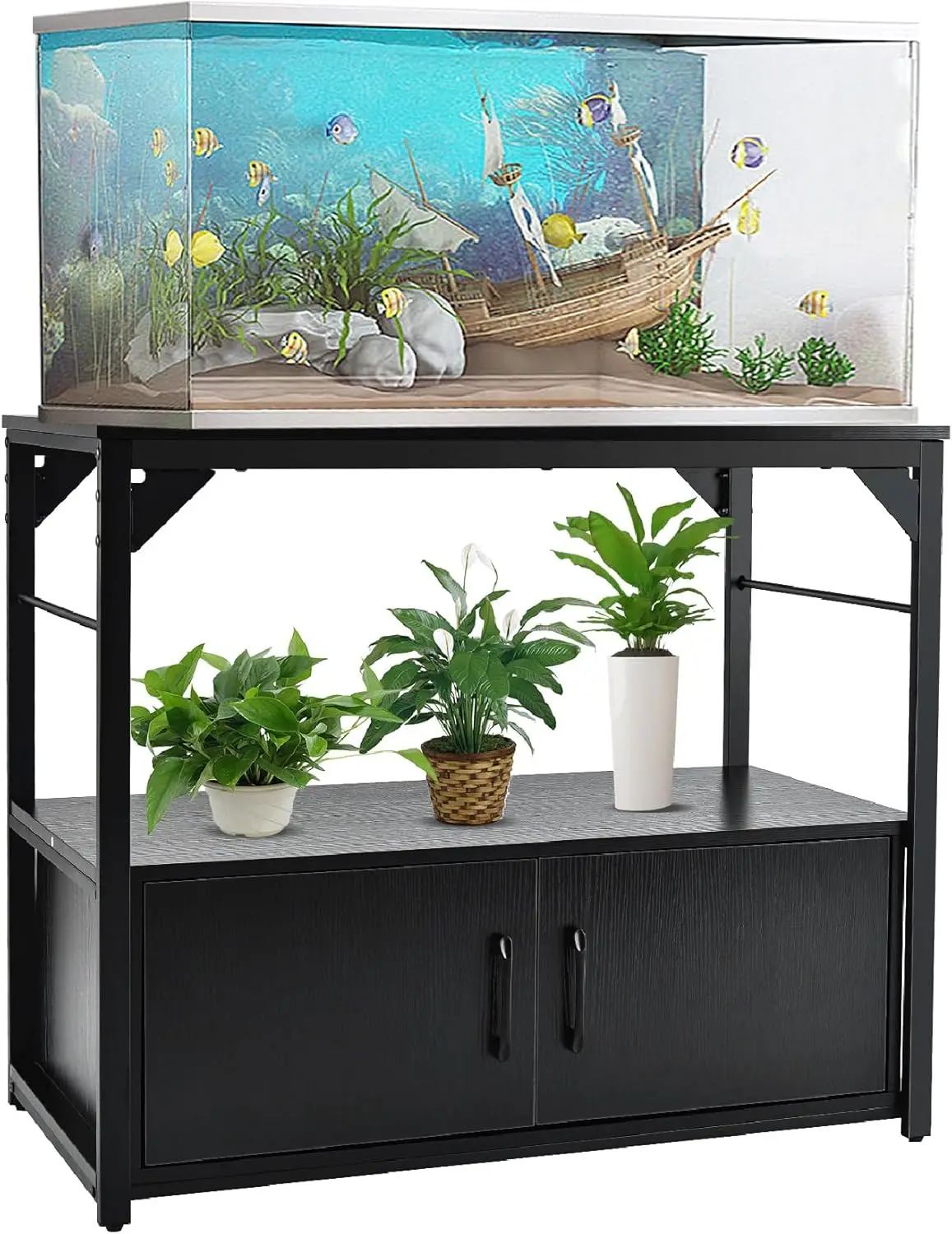 40   Tank Stand Metal Frame Aquarium Stand with Storage Cabinet, Fish Tank with Stand for Fish Tank Accessories Storag