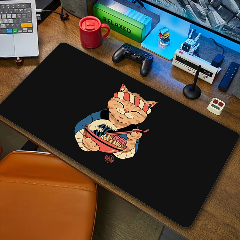

Large Samurai Cat Mouse Pad XXL 100x50cm Speed Teclado e Mouse Gamer Mat Kawaii Cute Anime Cat Keyboard Pads Rubber Desk Pads