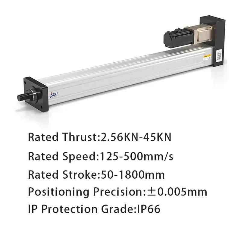 Parallel JST-S4.5 Servo Electric Cylinder 2.56-45KN Thrust 125-500mm/s Speed 50-1800mm Custom Stroke IP66 Precision Bearing