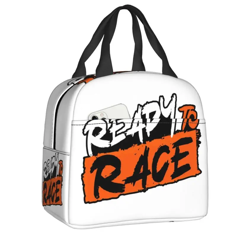 Custom Ready To Race Insulated Lunch Bag Racing Motorcycle Biker Thermal Cooler Bento Box For Women Food Container Tote Bags