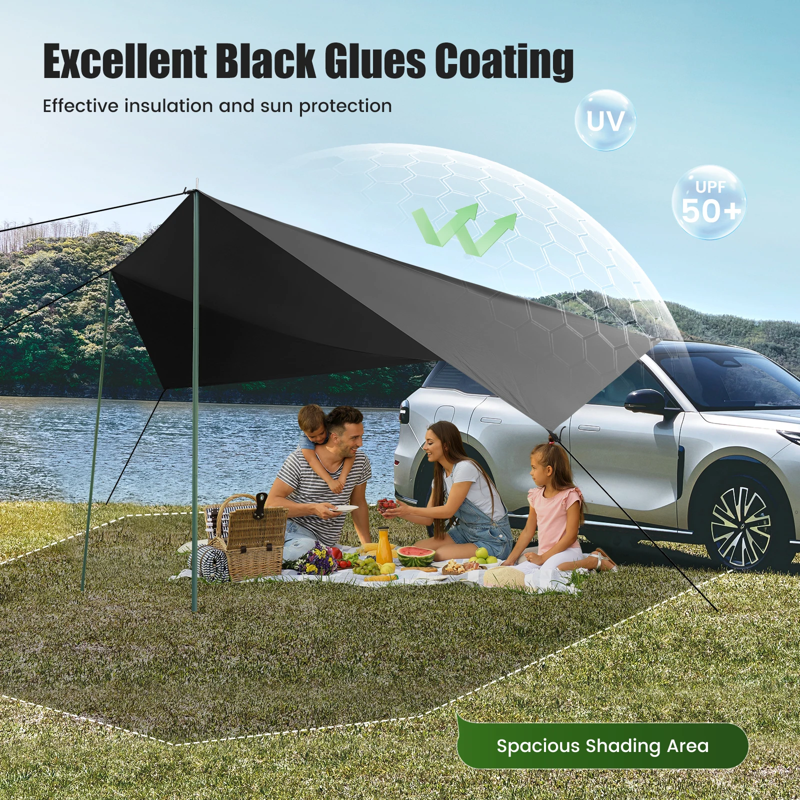 Auto-Vordach für Camping, Großes SUV-Vorzelt – Universeller Sonnenschutz mit Saugnäpfen, Wasserdichtes Oxford-Gewebe, Auto-Zeltüberdachung