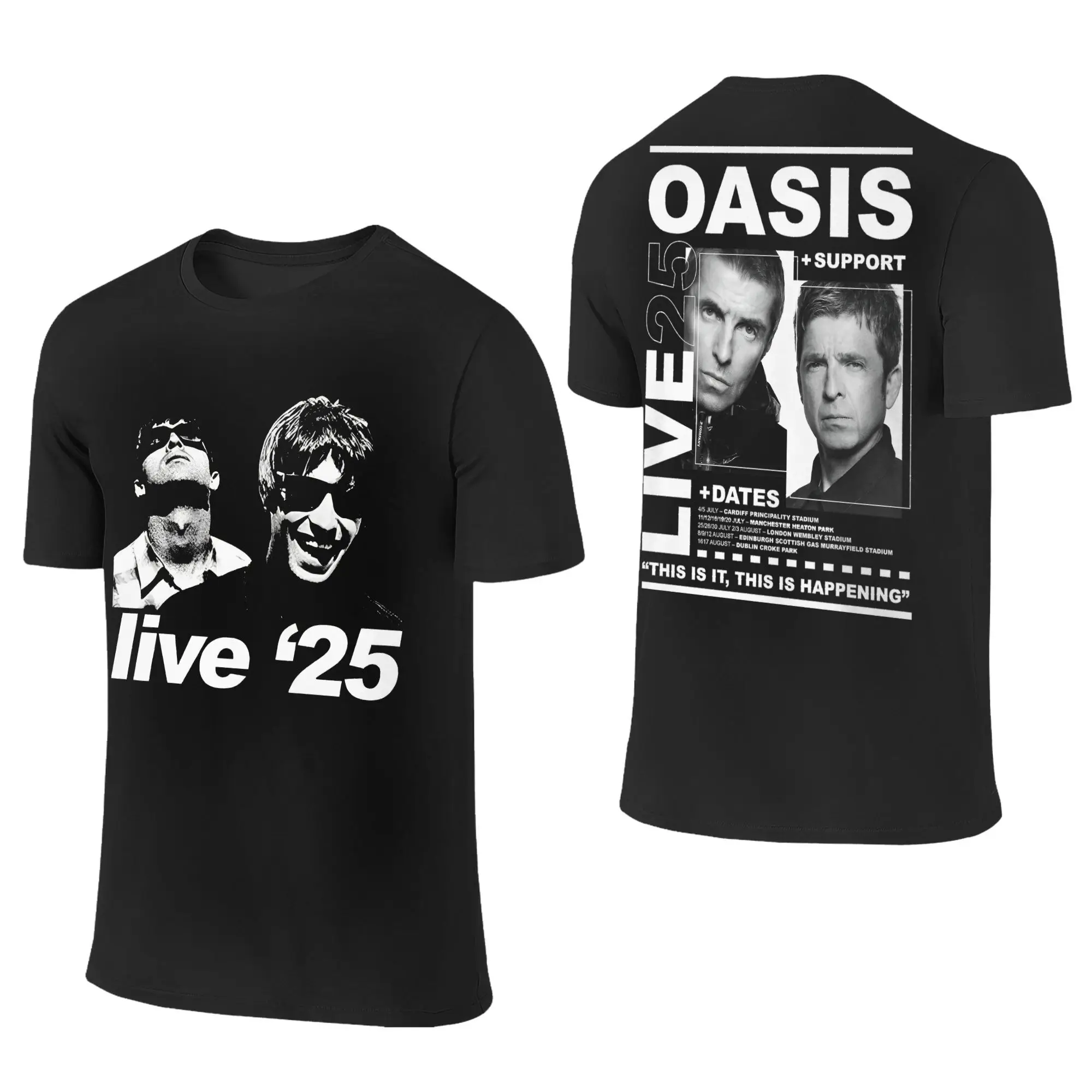 Novelty O-Oasis Live 25 Tour Rock Band T-Shirt Men Women's Round Neck T Shirts 2025 Concert Tee Shirt 2-sided Plus Size Clothing