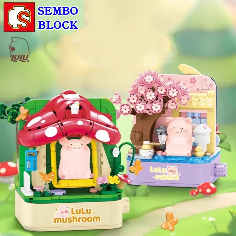 

SEMBO LULU pig building blocks double-sided world series children's assembled toys kawaii animal model ornaments birthday gift