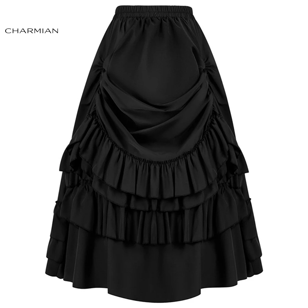 Charmian Vintage Medieval Renaissance Skirt Women Victorian Punk Ruffles Elastic Waist Band Corset Skirt Pirate Costume Skirt